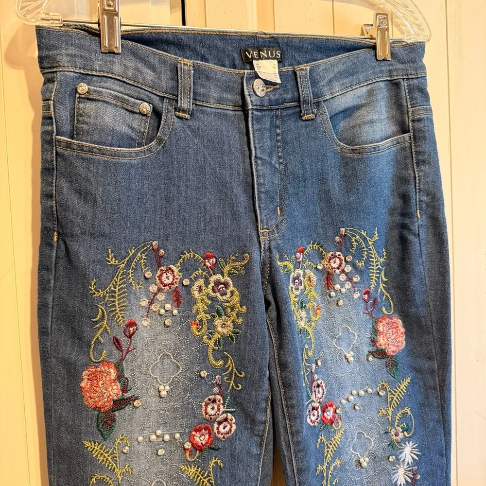 VENUS Floral Embroidered Skinny Jeans - Blue - Picture 2 of 4